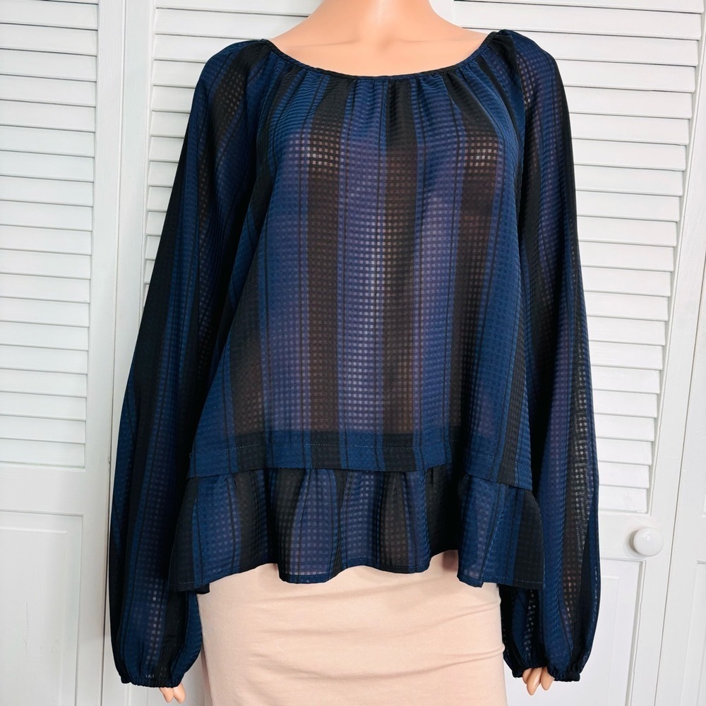 2/$25 MERONA Navy Blue Striped Long Sleeve Blouse Size XL